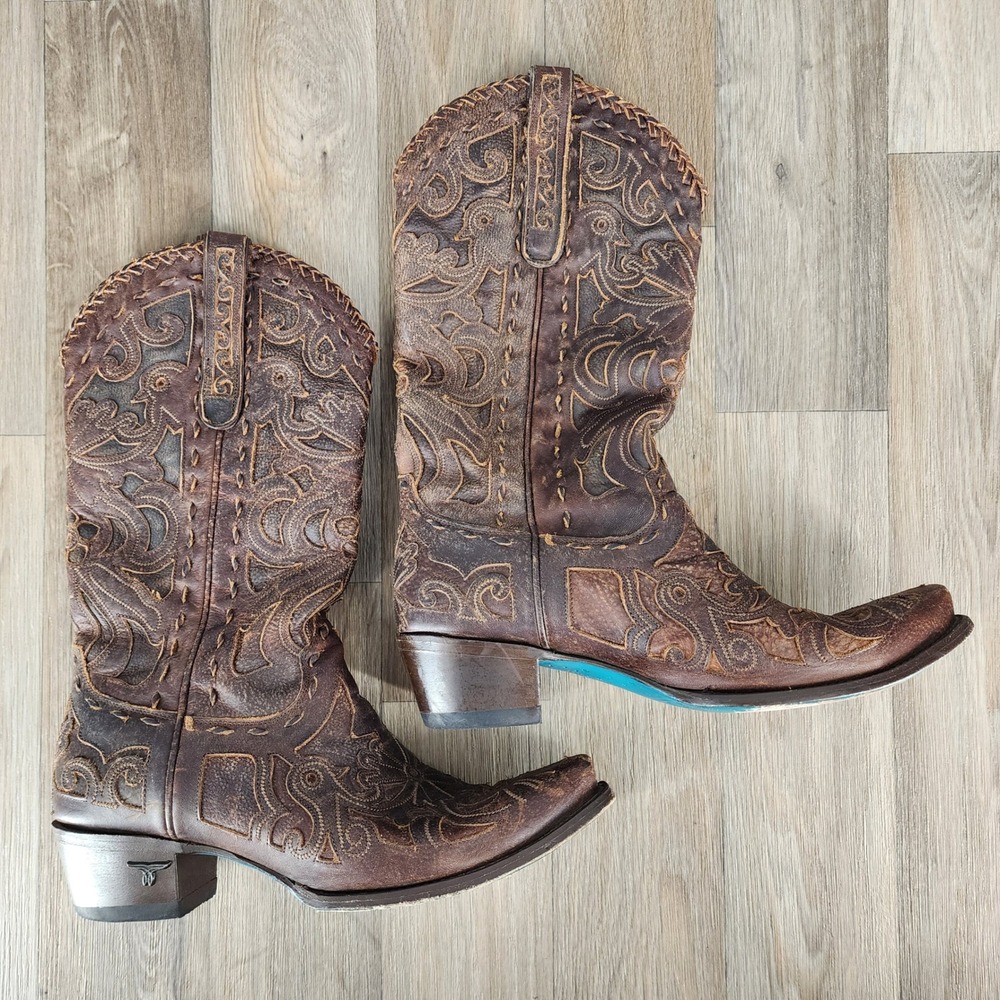Lane Boots Women's Size 10.5 H Brown Leather Western Cowboy‎ Boots Detailed